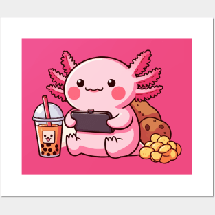 adorable axolotl boba and snack Posters and Art